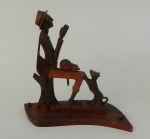 Carlos B - `Boia Fria e Seu Cachorro` - arte popular em madeira entalhada - 28x28x10 cm - assinada
