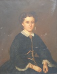 B. MARCEL. `Retrato de moça nobre`. Óleo sobre tela, 92 x 72 cm. Assinado no canto inferior esquerdo e datado 1864 (tela no estado). Pintura de fatura européia.