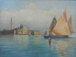 MIMI. `Pintura de Veneza`. (circa de 1948). Óleo sobre tela. 50X65 cm. Assinado no canto inferior esquerdo.