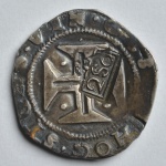 Moeda de prata, Brasil - Carimbo coroado, carimbo de 250 réis sobre  cruzado de D. João IV, cunhado em Lisboa. Primeiras moedas a circularem no Brasil por Lei de 22 de março de 1663. Muito bem conservada