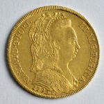 Moeda de ouro, Brasil - 6400 réis - 1793, Rio, data emendada de 1792. Flor de cunho