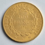 França, moeda de ouro, 100 francos - 1879. Soberba