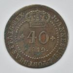 Moeda de cobre, Brasil - 40 réis - 1819, cunhagem para Moçambique e S. Tome e Príncipe, raro. Quase soberba