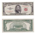 Cédula dos Estados Unidos - 5 Dolares. Série 1953 A, Selo Vermelho. Quase soberba.