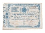 Cédula do Paraguai - 1 Peso (1865). Circulou durante a Guerra do Paraguai. Muito bem conservada.