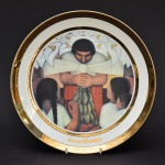 DIEGO RIVERA - "Dia de la Flor, 1925" - Prato decorativo em porcelana Rosenthal, reproduzido sob autorização do Banco do México, com bordas e assinatura em ouro 24k. Med:. 26cm