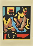 DI CAVALCANTI, Emiliano (Rio de Janeiro, 1897 - Idem, 1976) - "figuras com gato", serigrafia sobre papel, tiragem H.C., assinada no canto inferior direito. Med.: 66x48 cm.