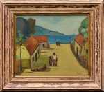 JOSE PANCETTI -  VILA DE PESCADORES - Óleo sobre cartão assinado no canto inferior direito datado de 1946. Med.: 30x38 cm.