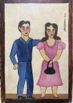 MIRIAM - "Casal", técnica mista sobre madeira, assinada do lado direito e datada 1980. Med.: 23x16 cm.