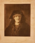 REMBRANDT, Van Dijk (1606-1669)." Retrato da Mãe do pintor" - Antiga litogravura, Séc.XIX ou anterior, assinada e datada no centro esquerdo. Pequeno restauro no colarinho da roupa. Marcas do tempo e oxidações. Med. 40 x 50 cm. Emoldurada.