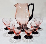 ART DECO - Conjunto composto por Jarra ( 20 cm)  e 6 tacinhas ( 8 cm) em vidro de murano rosé e negro.