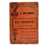 Opúsculo da peça `Gli Ugonotti` (As Caças) da estreia da peça de Giacomo Meyer Beer, em 1862; com 52 páginas.