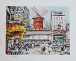 Gravura francesa colorida com imagem de MOULIN ROUGE/PARIS - PLACE BLANCHE, em papel de alta qualidade. Medida 44x36cm