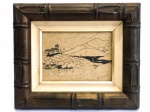 GUIGNARD, Alberto da Veiga - "Paisagem", desenho a nanquim sobre papel, assinado no canto inferior direito. Med.: 15x21 cm.