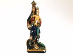 ARTE SACRA - "Nossa Senhora", imagem em estuque policromado. Med.: 21 cm. Obs.: no estado.