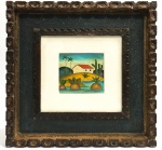TARSILA DO AMARAL - "Paisagem", óleo sobre cartão, assinado no canto inferior direito. Med.: 12,5x14 cm.