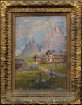 J. CIELLI - "Vilarejo com alpes ao fundo", O.S.M, assinado no canto inferior direito. Med.: 50x35 cm.