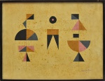 MARIA LEONTINA - ACRÍLICA SOBRE PEPEL - Abstrato assinado e datado no canto inferior direito 1961. Med.: 40x54 cm