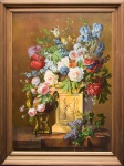 ESCOLA EUROPÉIA - "Flores", Assinatura não identificada - O.S.T. Apresenta assinatura no canto inferior direito, circa 1900. Med:. 130x95cm