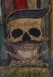 Placa de madeira para fixar na parede com pintura de BARBE SHOP. Medida 35x25cm. Lote sem uso e na embalagem original.