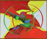 Maria Polo (1937: Veneza, Itália 1983: Rio de Janeiro, RJ), "Composição Abstrato em Vermelho, amarelo. verde e azul sobre branco", Óleo sobre tela, Assinado. Datado 1969. med 46 x 55 cm (a obra), 63 x 73 cm (a moldura). Presença de sujicidade e craquelet sobre a camada pictórica. Marcas do tempo. Coleção particular RJ.