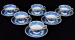 Conjunto de seis xícaras para café em porcelana na cor azul e branco polonesa, KPM - med. 4,5 cm x 8,0 cm de diâmetro (xícara) e med. 12,0 cm de diâmetro (pires)