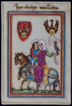 Bela Placa em cerâmica alemã com cena do rei e a rainha, a cavalo - med. 35,5 cm x 24,0 cm