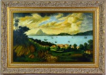 PINTOR VIAJANTE DO SÉCULO XIX - "Vista do Rio de Janeiro". Óleo sobre madeira. Med 46 x 74 cm (a obra). 69 x 97 cm (Moldura). Presença de sujicidade sobre a camada pictórica. No estado. Pertenceu a Ex- Coleção particular Rudinel Vicente do Couto. Atual coleção particular Rio de Janeiro/RJ.