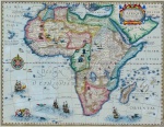 RARO MAPA AFRICA  SÉCULO XVII - Aquarelado a Mão - Petrus Bertius / Melchior Tavernier:  Carte de L'Afrique Corrigee, et augmentee dessus toutes les aultres cy devant faictes par P. Bertius 1627.  Med. 40 x 53 cm (a obra); 60 x 72 cm (moldura). Pontos de acidez. No estado. Coleção Particular Rio de Janeiro/RJ. Nota: O mapa de Tavernier da África é um dos primeiros mapas da África gravado na França. Melchior Tavernier foi uma das principais editoras de Paris do início do século 17. De acordo com Burden, "este raro mapa faz parte de um conjunto de quatro continentes conhecidos que Melchior Tavernier havia gravado no século XVII. Raro mapa do século XVII, aquarelado a mão - Petrus Bertius / Melchior Tavernier:  Carte de L'Afrique Corrigee, et augmentee dessus toutes les aultres cy devant faictes par P. Bertius 1627.