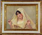 José Fiuza Guimarães (Portugal 1868 - Rio de Janeiro RJ 1949),  "Beleza local". Óleo sobre tela.  Assinado. Datado.  Med 50  x  66 cm (a obra);  74 x 89 cm (a moldura). Sujicidade sobre a camada pictórica. No estado. Coleção Particular Rio de Janeiro/RJ.