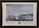 Manoel Marques de Aguilar (Porto, 1767 - Lisboa ,1817), "Perspectiva da entrada da Barra da Cidade do Porto e Fortaleza que a defende. Dedicada ao Ulmo. e Exmo. Senhor José de Seabra e Silva, Secretário d'Estado de Sua Magestade Fidelíssima da Repartição dos Negócios do Reyno. 1790", gravura a água-forte  33 x 46 cm (a obra); 38 x 51 cm (a moldura). Presença de pequenos pontos de acidez. No estado. NOTA: A gravura da Foz de Manuel Marques de Aguillar 1790, apresenta o brasão dos Seabra, a quem a gravura é dedicada.Também nesta gravura da entrada da barra do Douro há uma clara preocupação de apontar as dificuldades da navegação e mostrar alguns importantes pontos de referência.Na gravura estão representados o Castelo, o farol do Anjo e a capela da Senhora da Lapa.