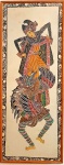 INDONÉSIA - Pintura artesanal em fino tecido repres. Apsaras. Emoldurada. Med. 84 x 33 cm