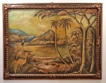 J.J.SILVA - Grande pintura "Paisagem Carioca" ricamente emoldurado. Medida total 140 x 107 cm.
