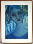 Assinatura Ilegivel - "Mulher azul e perfil", o.s.e., med. 45 x 32 cm. Assinado no c.i.d. Influência de Marc Chagall. Emoldurado.
