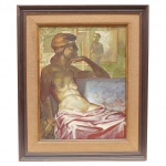 JUAREZ MACHADO- Auto retrato do artista pintando nú feminino, óleo sobre tela, medindo 60 x 45 cm. Assinado no canto inferior esquerdo e no verso. Datado de 1984.