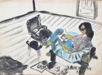 RANCHINHO - `A ouvinte` - técnica mista sobre papel - 22x30 cm - 1973