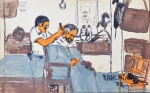 RANCHINHO - `Barbeiro` - técnica mista sobre papel - 22x35 cm - 1979