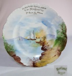 LIMOGES - HAVILAND - Raro prato em porcelana francesa, assinado e datado,  com paisagem marinha e texto: " Fourniture pour la Marine A.Di. Benedetto, Saint Louis do Roune, 1909 " Med. 25 cm