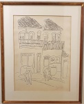CARLOS SCLIAR (1937-2011) - Litogravura P&B "Casario". Assinada à lápis no c.i.d. Med. 52 x 38 cm. Emoldurada.
