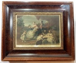 FAMÍLIA IMPERIAL INGLESA - Retrato da Rainha Vitória o Rei e seus filhos. Inglaterra, séc.XIX. Cachê da galeria Art Dealers no fundo. Elegante moldura tipo caixa. Medida total: 30 x 25 cm