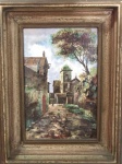 Pintura sobre placa de cerâmica- Casario- Assinatura não identificada. Med. 20x30cm