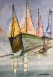 Borges Macêdo - "Barcos", óleo sobre tela, assinado no C.I.D. Assinado, datado e localizado no verso. Rio de Janeiro. Med. 50x70cm.