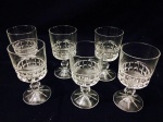 Belíssimo conjunto com seis taças para vinho do porto em demi cristal. Dec 50. Med. 12x6cm