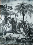 RUGENDAS - Reprodução de gravura de época, cena da Bahia. Imagem cotidianas. Impressão em off set sobre papel sulfite. Formato - 64 x 86 cm. Sinais do tempo no papel.