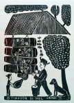 XILOGRAFIA - " O Tirador de Mel" Arte popular assinada - J Borges.  Mede 66 x 48 cm.