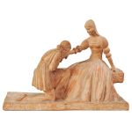 DEMETRE CHIPARUS - Raro grupo escultórico Art Decó em terracota representando casal em cena galante, editions Reveyrolis Paris. Meds: 31,0 cm x 47,0 cm x 17,0 cm