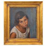 PEDRO WEINGARTNER - Óleo sobre madeira, retrato de menina, assinado no c.i.d e datado de 1926. Meds: 38,0 cm x 33,0 cm