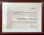 Diploma Cristo Redentor, Restaurante Casa da Suíça assinado pelo Deputado Jorge Picciani