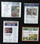 Lote contendo 4 reportagens referente ao restaurante Casa da Suíça, emoldurado