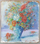 MANOEL SANTIAGO - oleo s/ cartão, flores, medindo: 29 cm x 27 cm (precisa restauro)